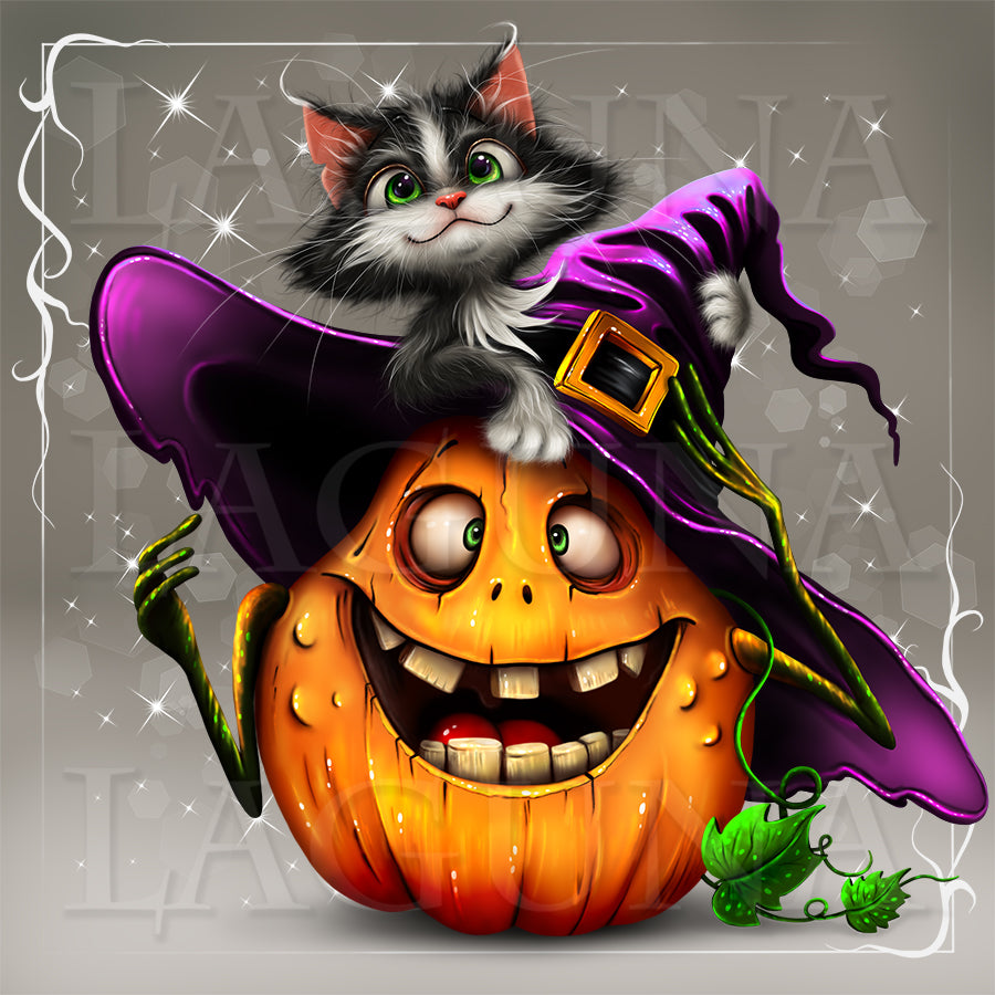 Halloween Pumpkin with Kitty on Hat