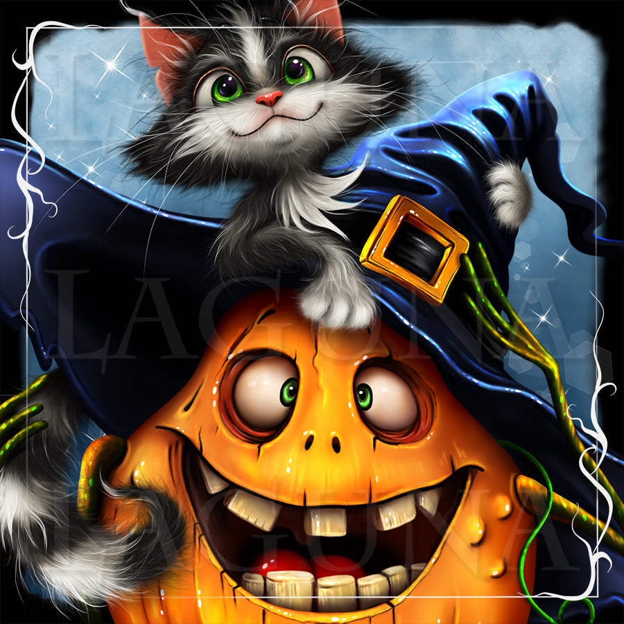 Halloween Pumpkin with Kitty on Hat