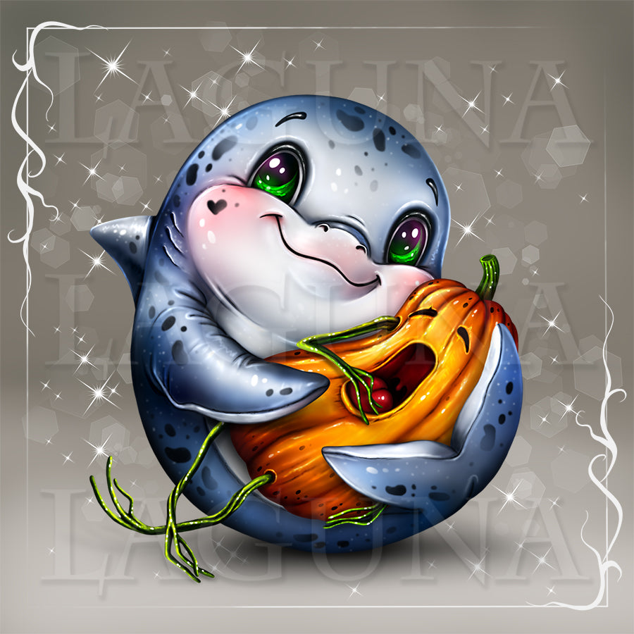 Halloween Shark with Baby Pumpkin