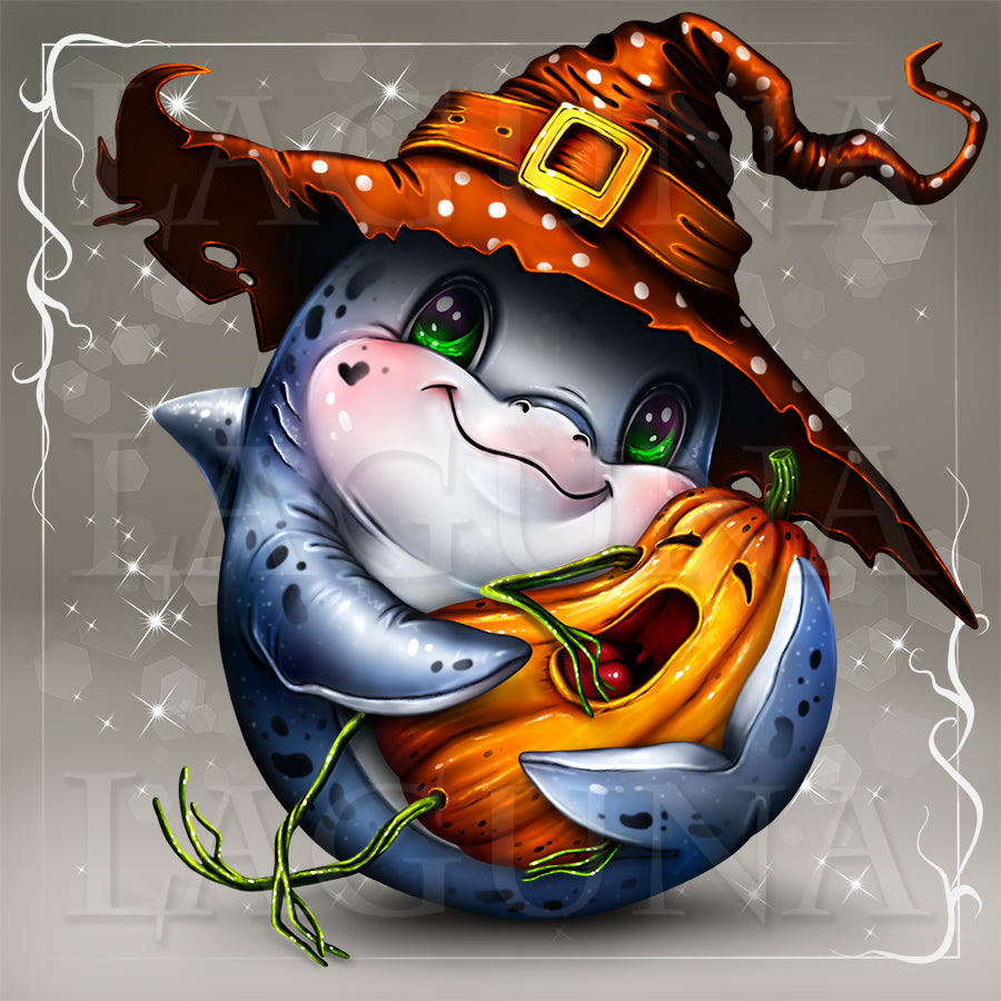 Halloween Shark with Baby Pumpkin