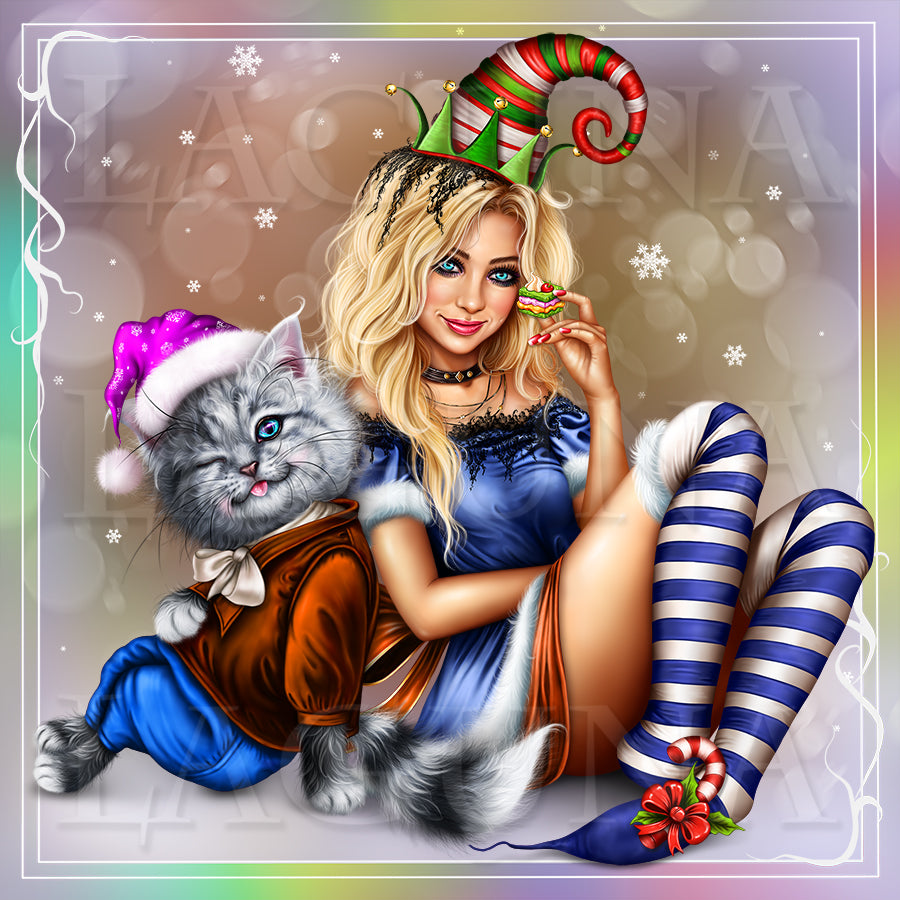 Halloween Witch (Christmas Elf) and Kitty