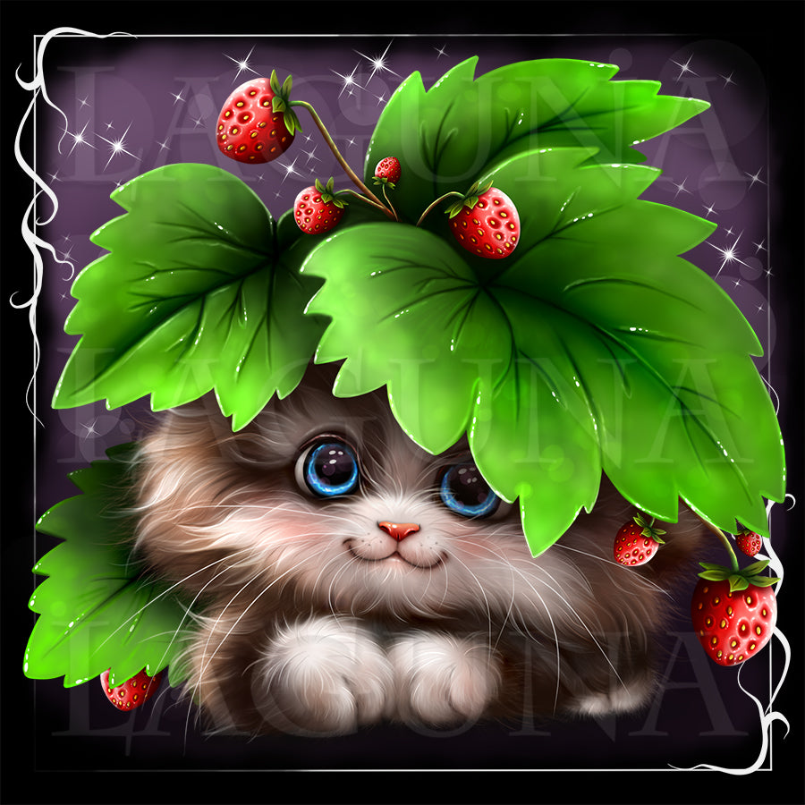 Kitty in Strawberries