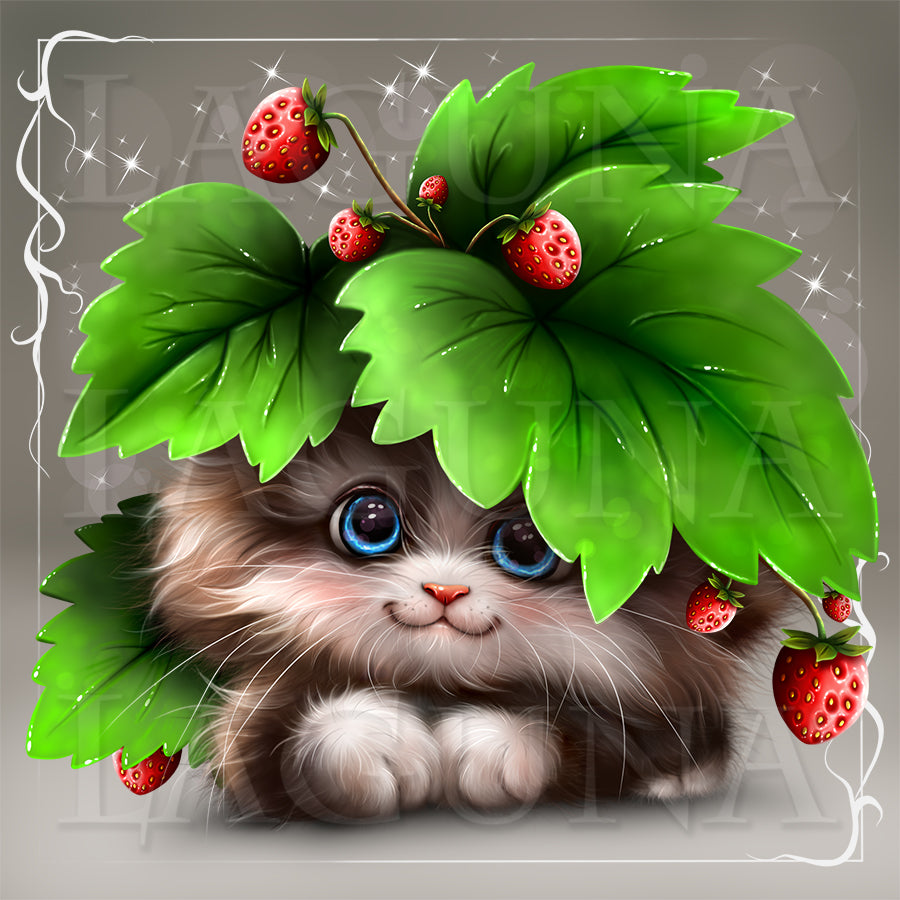 Kitty in Strawberries