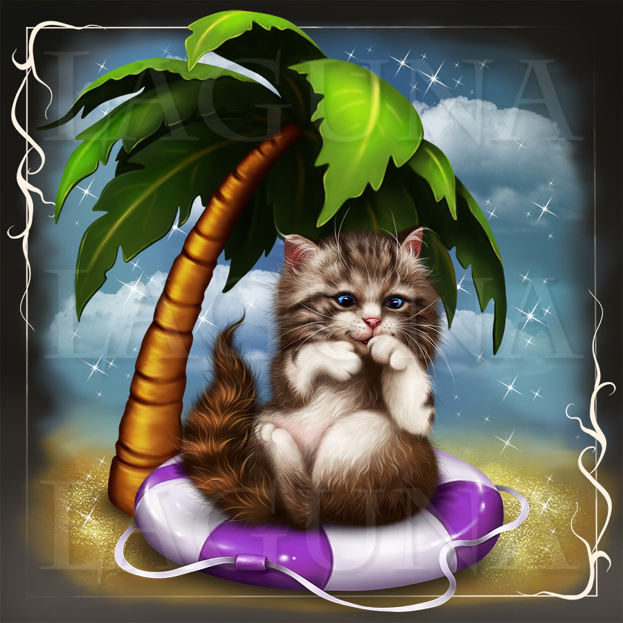 Kitty Sitting under Palm Tree