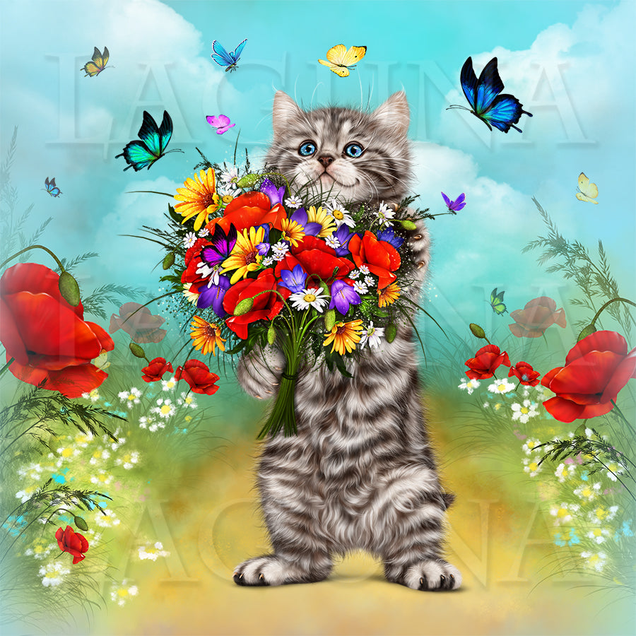 Kitty with Flowers
