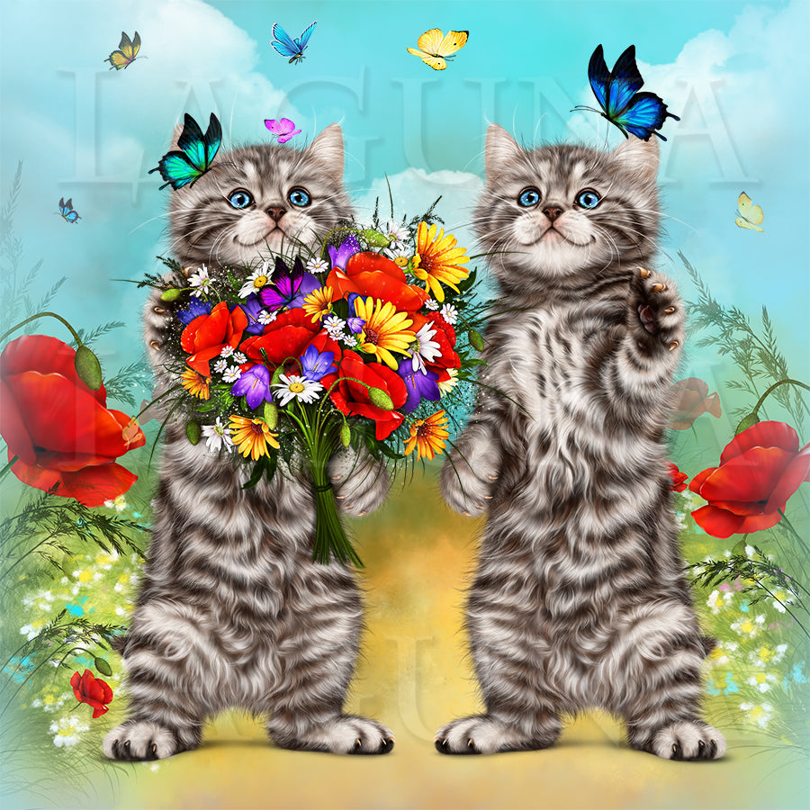 Kitty with Flowers