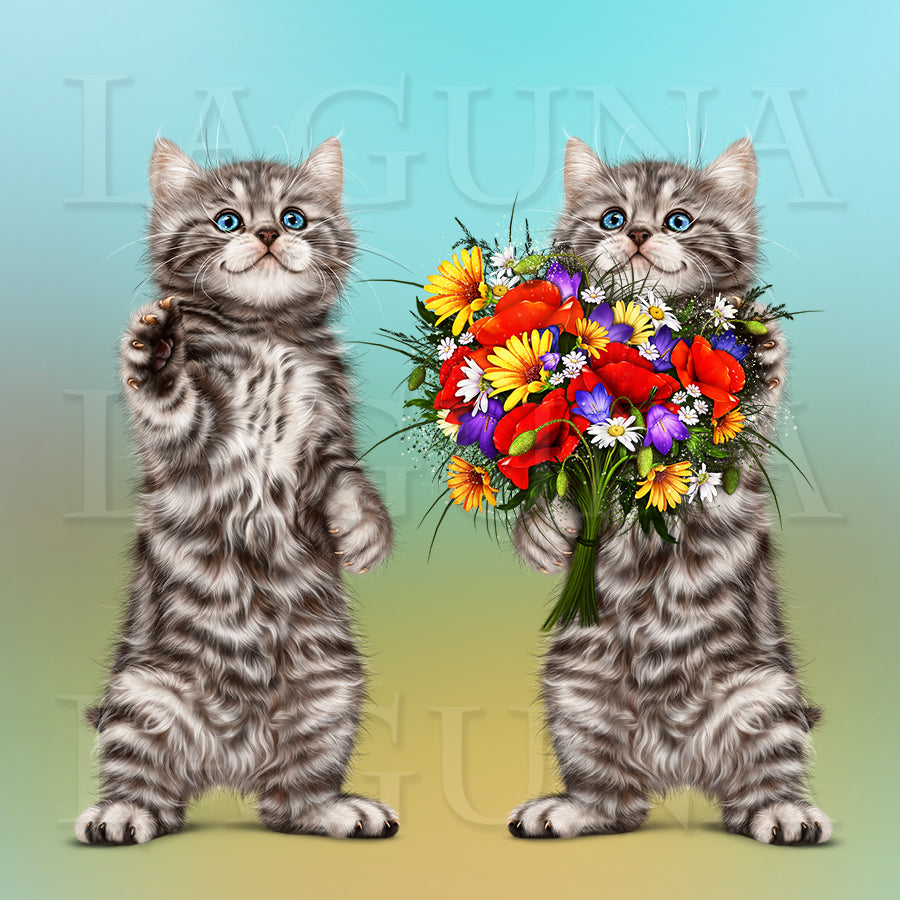 Kitty with Flowers
