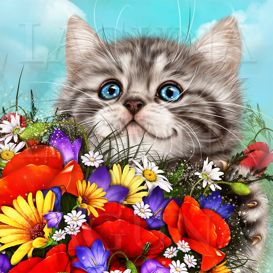 Kitty with Flowers