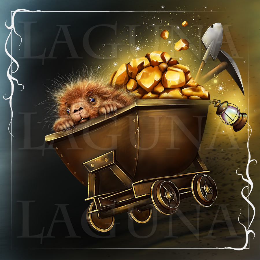 Leprechaun Baby Porcupine in the Cart with Gold