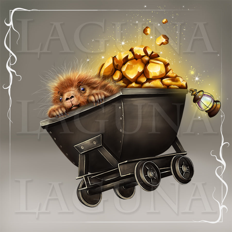 Leprechaun Baby Porcupine in the Cart with Gold