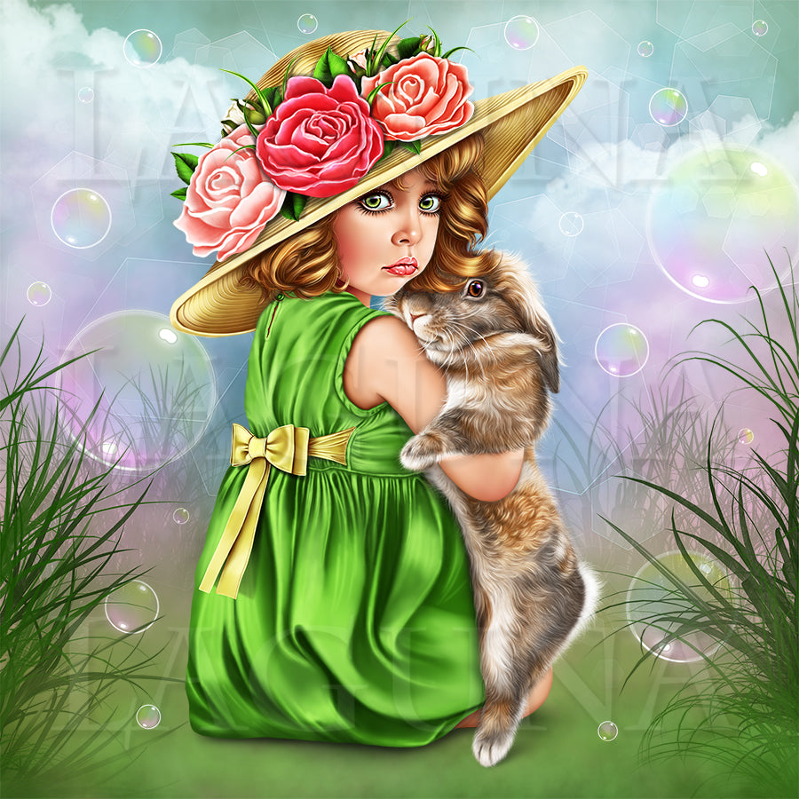 Little Girl Hugging a Bunny