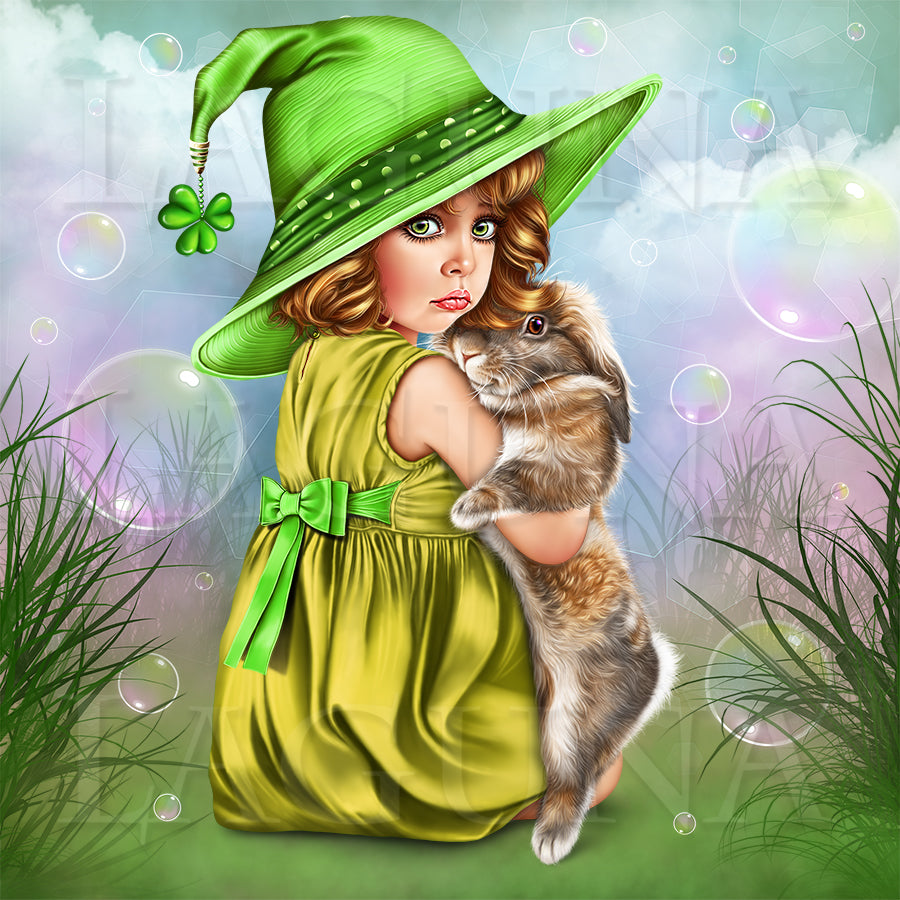 Little Girl Hugging a Bunny