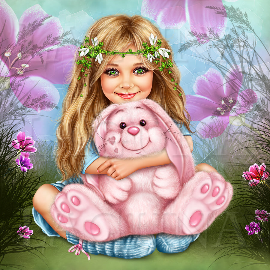 Little Girl with Toy Bunny