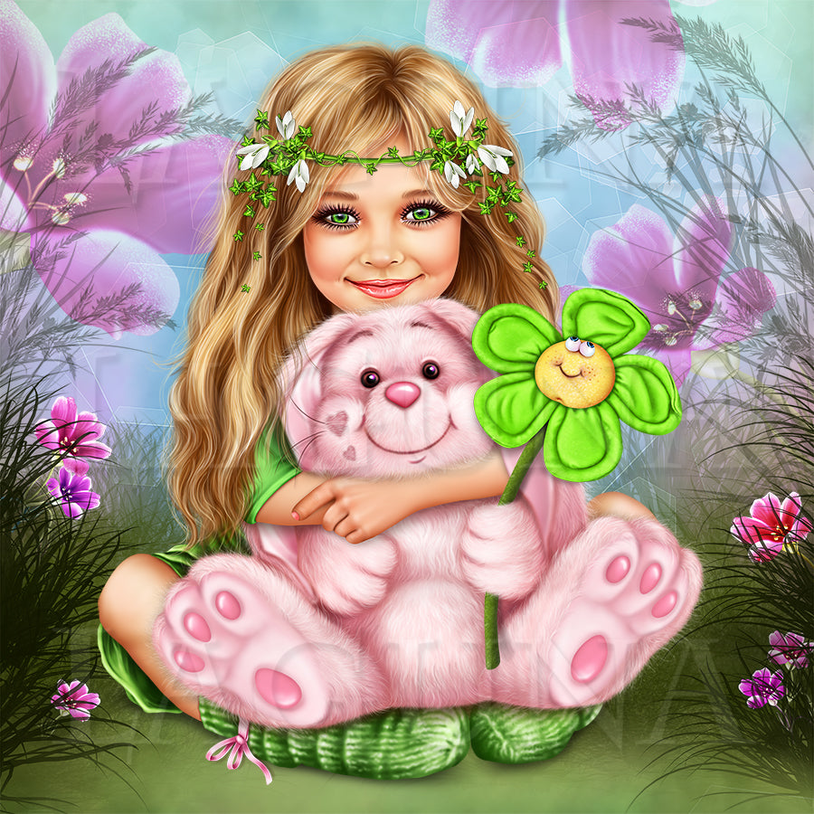 Little Girl with Toy Bunny
