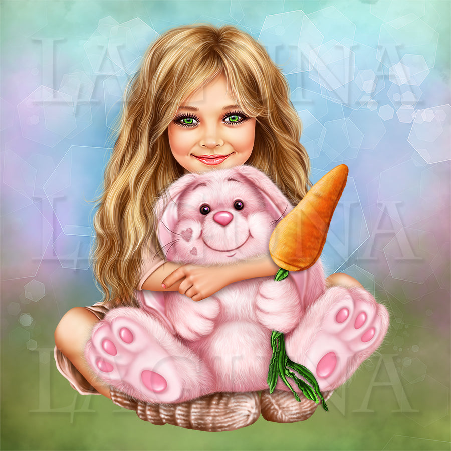Little Girl with Toy Bunny