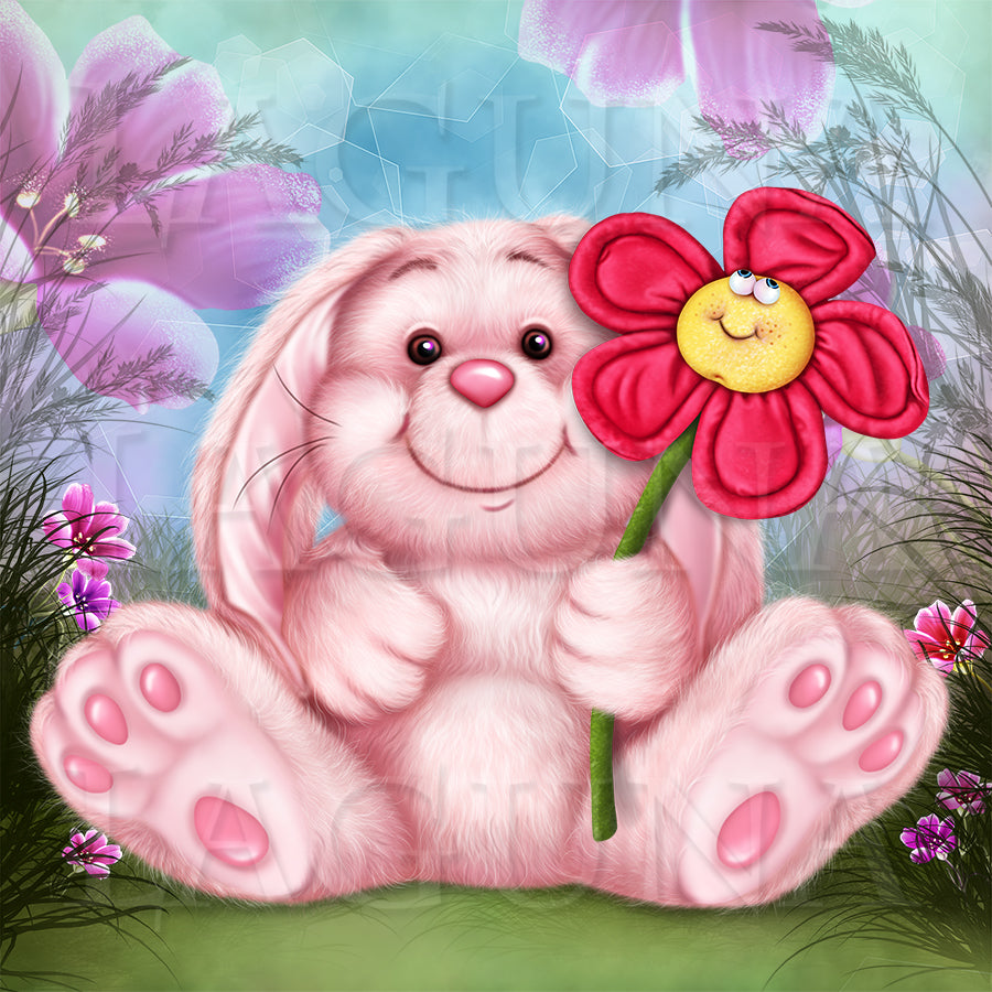 Little Girl with Toy Bunny