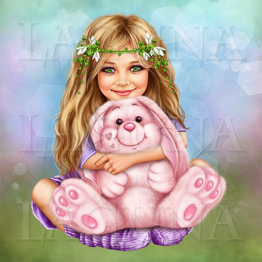 Little Girl with Toy Bunny