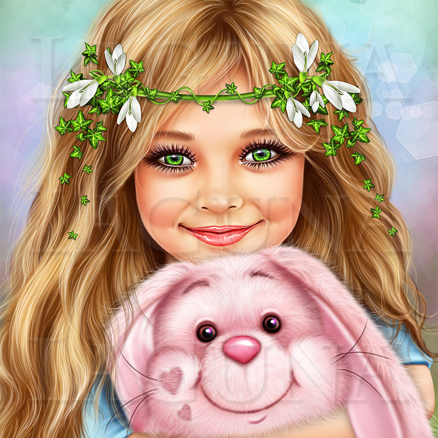 Little Girl with Toy Bunny