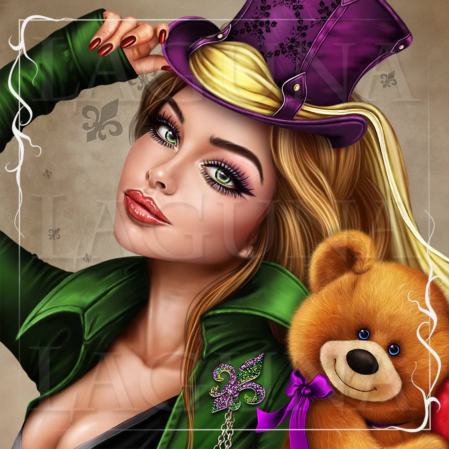 Mardi Gras (Leprechaun) Girl with Teddy Bear