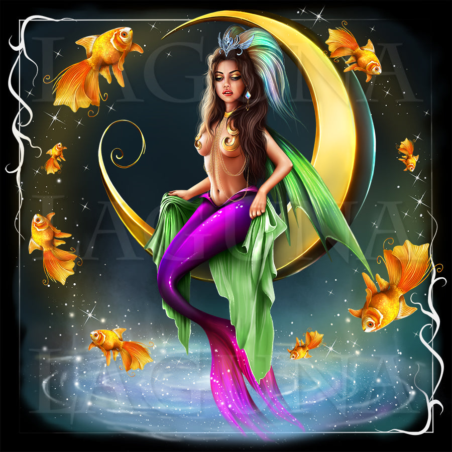 Mermaid, Crescent Moon and Goldfish