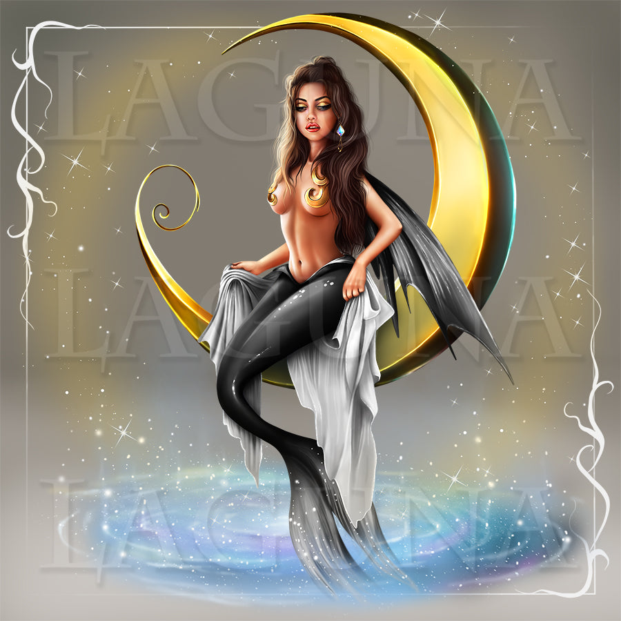 Mermaid, Crescent Moon and Goldfish