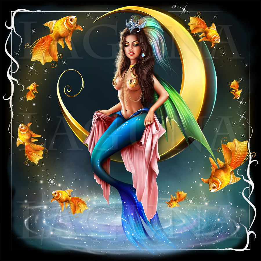Mermaid, Crescent Moon and Goldfish
