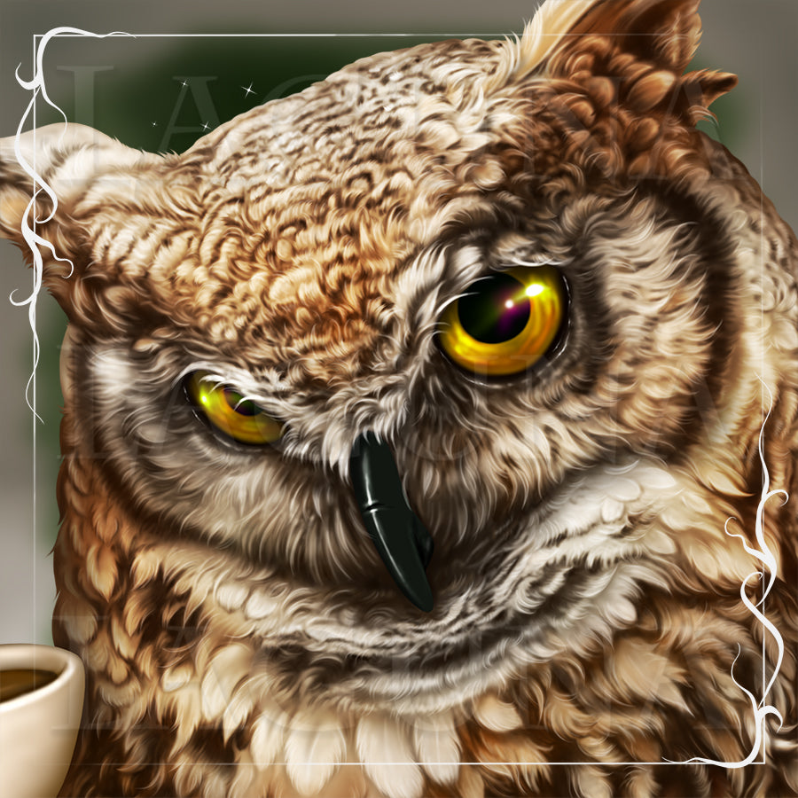 Owl with Cup of Tea and a Newspaper