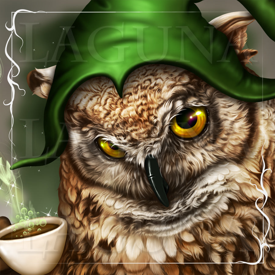 Owl with Cup of Tea and a Newspaper
