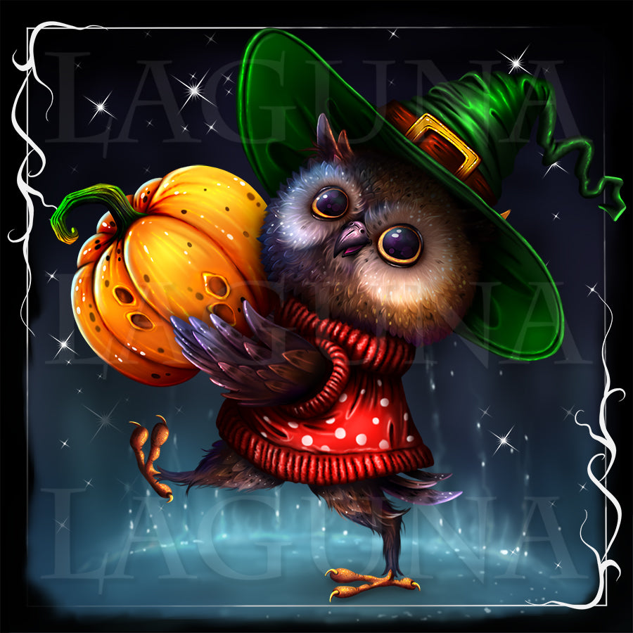 Owl with Halloween Pumpkin