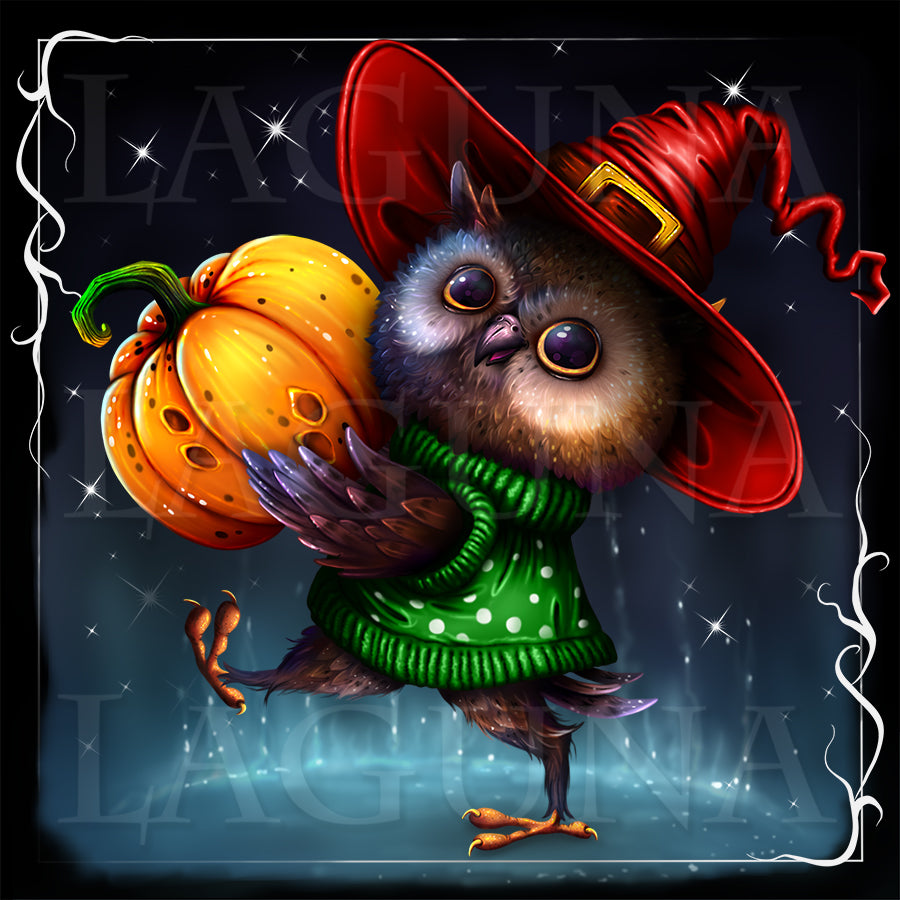 Owl with Halloween Pumpkin