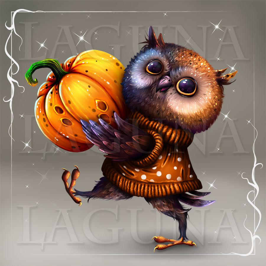 Owl with Halloween Pumpkin