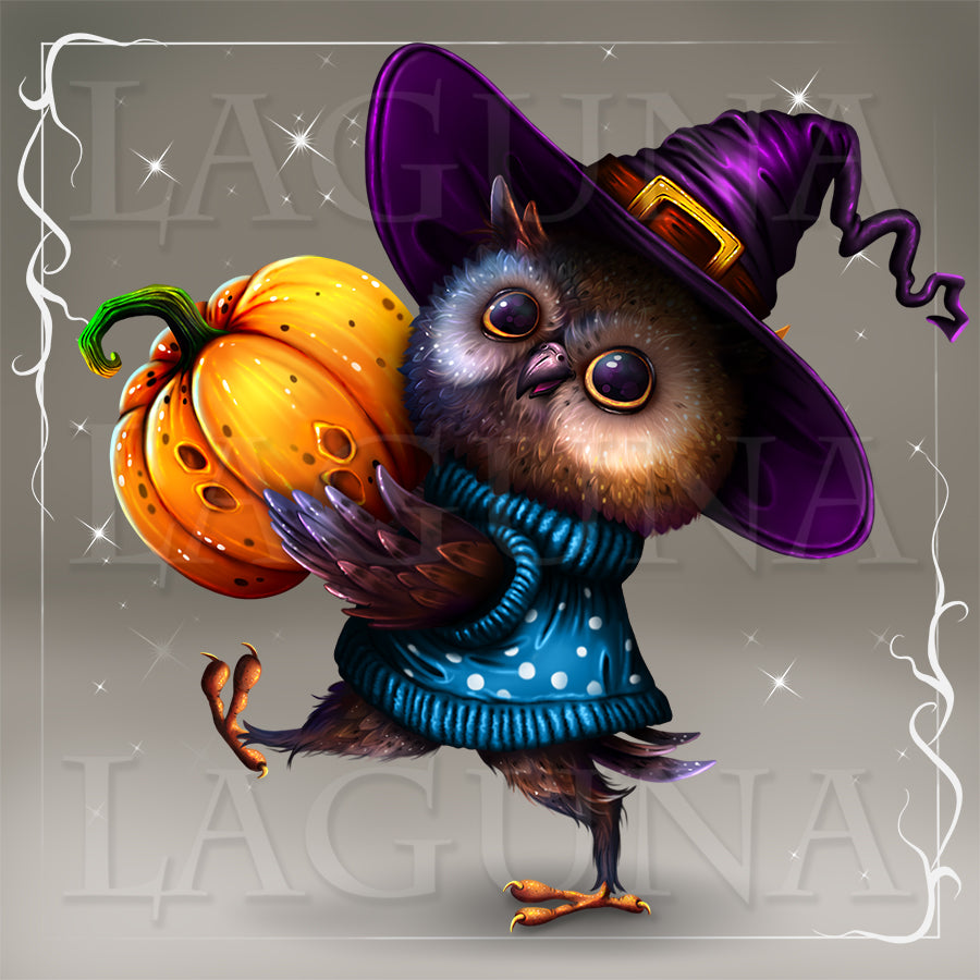 Owl with Halloween Pumpkin