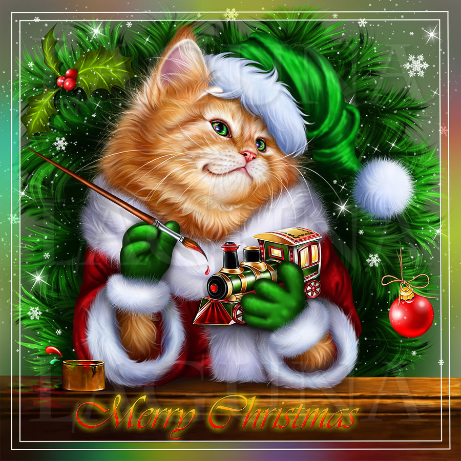 Santa Kitty Painting