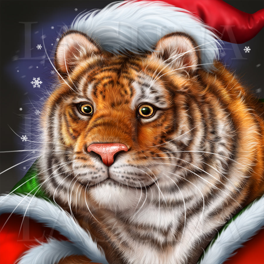 Santa Tiger Hurrying Up for Christmas