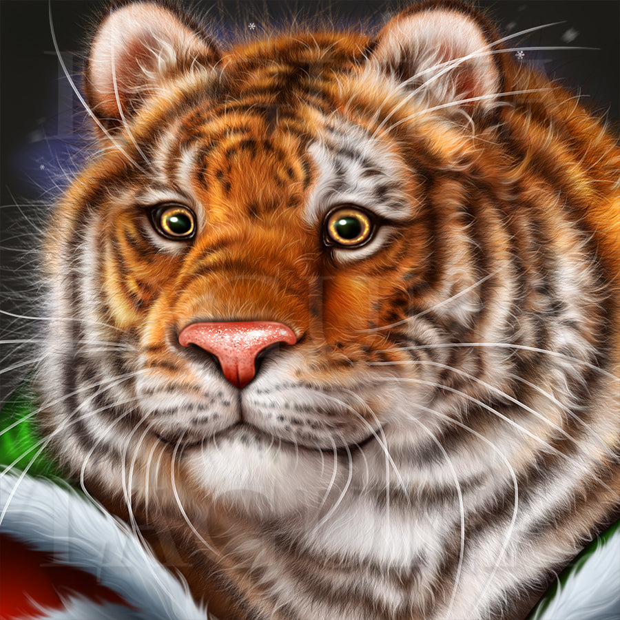 Santa Tiger Hurrying Up for Christmas