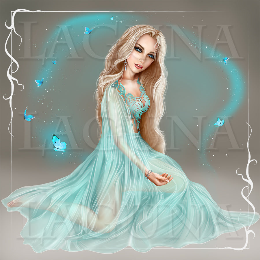 Spring Elf Girl with Bunny and Butterflies