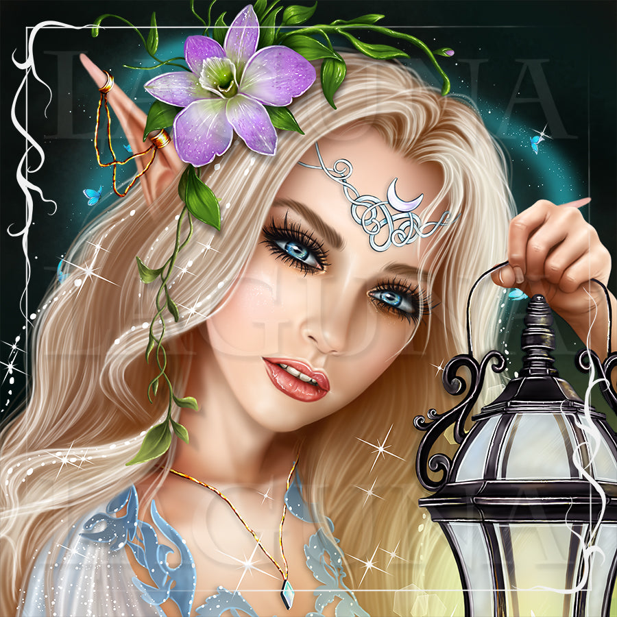 Spring Elf Girl with Bunny and Butterflies