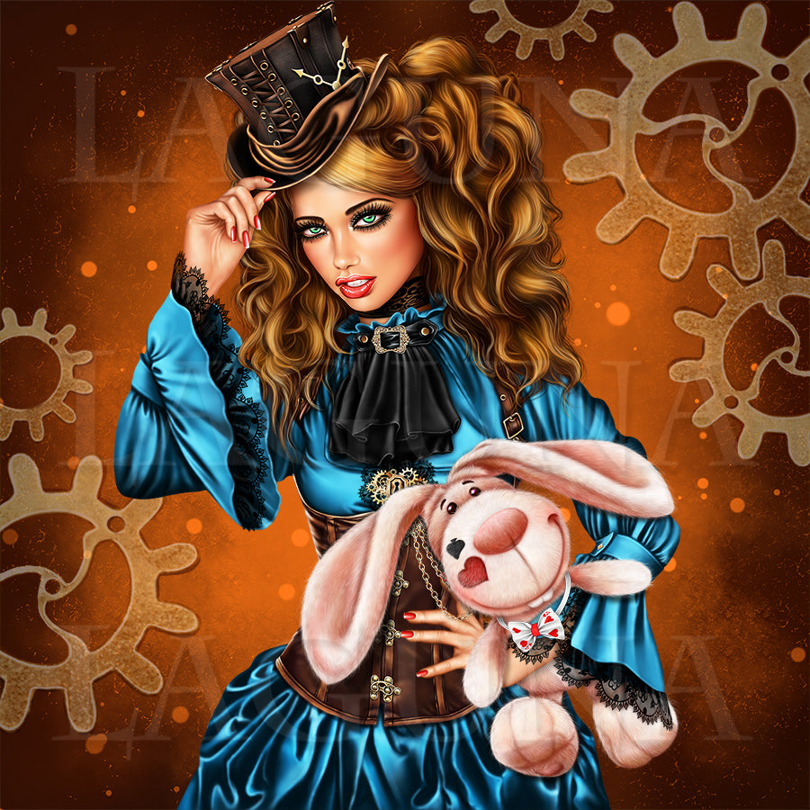Steampunk Alice with Rabbit