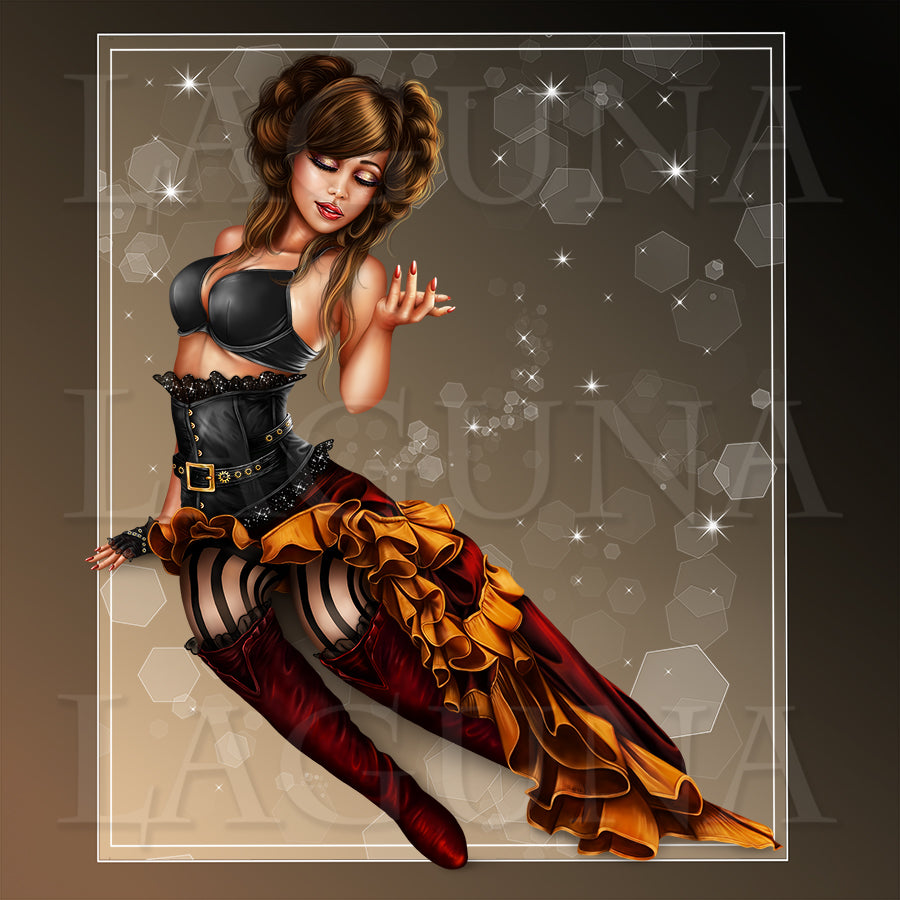 Steampunk Easter Leprechaun Girl Sitting on Cat