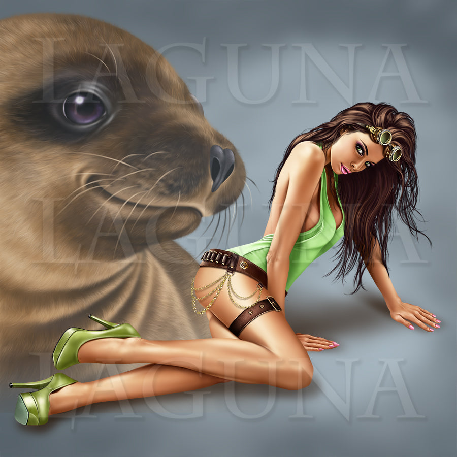 Steampunk Mermaid with a Sea Lion