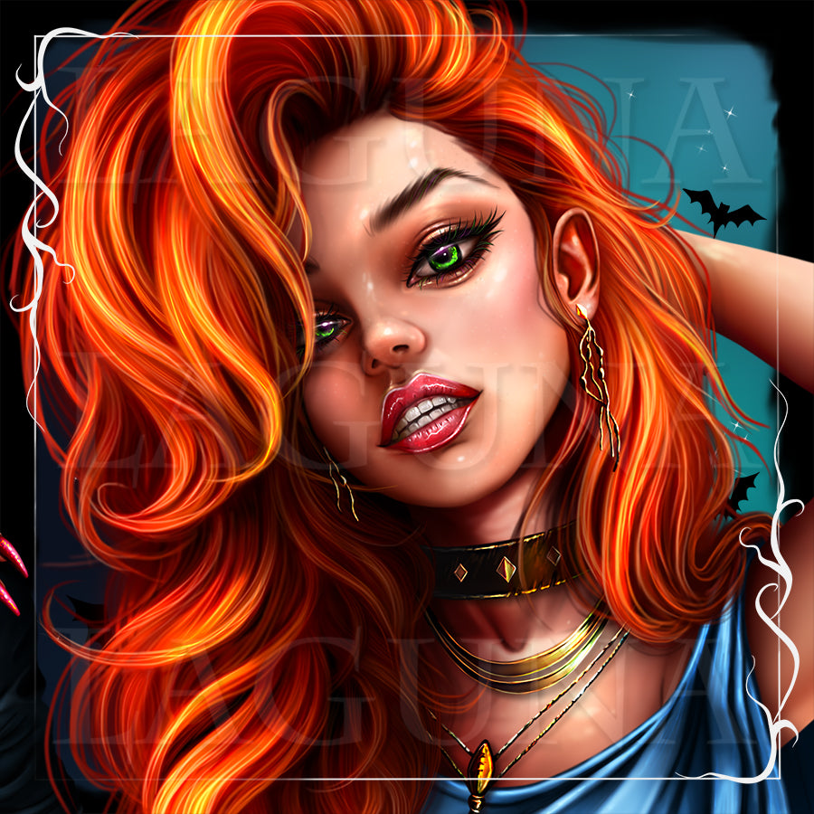 Vampire Girl with Kitty in Bag