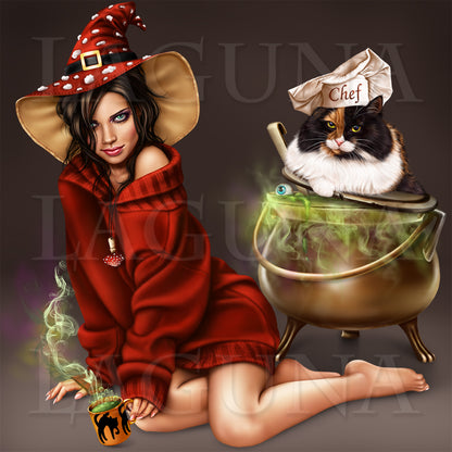 Amanita Witch with a Kitty