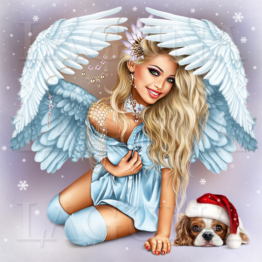 Angel Girl with Cavalier King Charles Spaniel