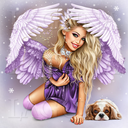 Angel Girl with Cavalier King Charles Spaniel