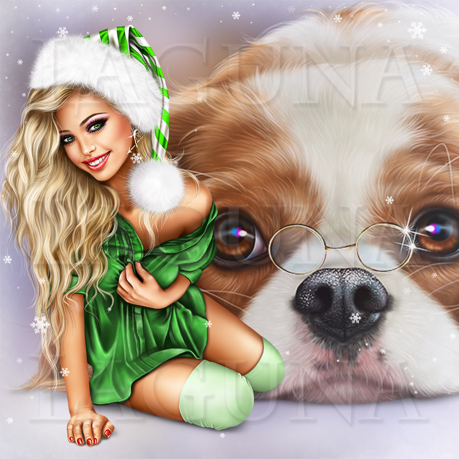 Angel Girl with Cavalier King Charles Spaniel