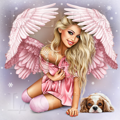 Angel Girl with Cavalier King Charles Spaniel