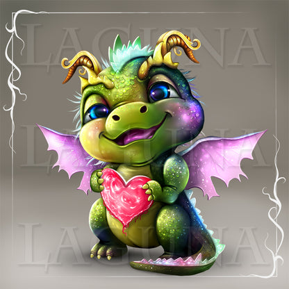 Baby Dragon Holding a Heart