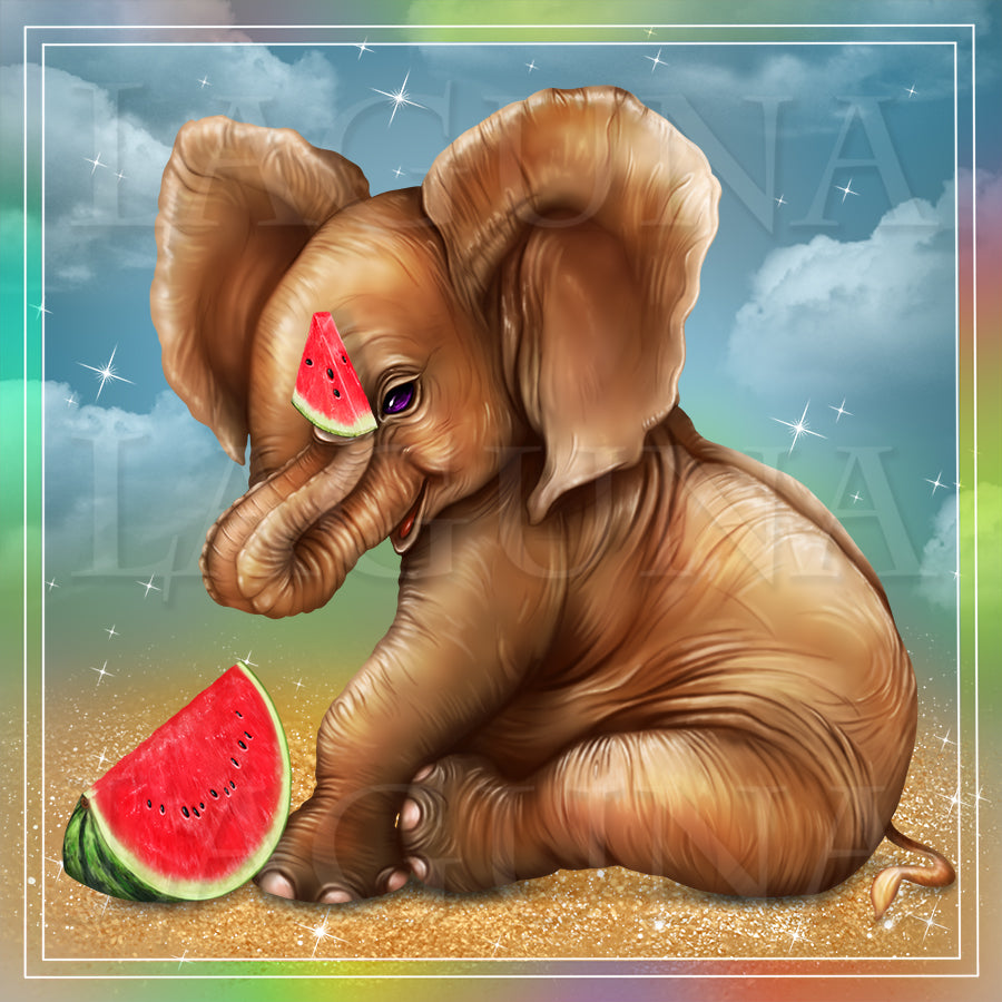 Baby Elephant with Watermelon