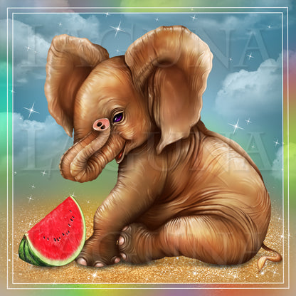 Baby Elephant with Watermelon