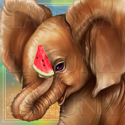 Baby Elephant with Watermelon